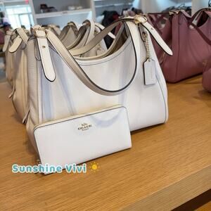 NWT Bundle Coach Erin Shoulder Bag Leather CAQ86 & C3441 Long Zip Wallet Chalk